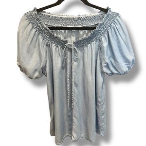 Light Blue Smocked Off-Shoulder Top